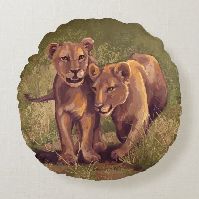 Lion Cubs Round Pillow (Front)