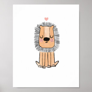 Lion cute art watercolor nursery preschool poster