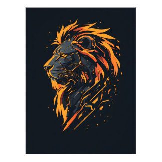 Lion Cyberpunk Mecha Neon Gold Gaming Poster