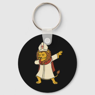 Lion Dabbing Pope Leo Xiv Halloween Funny Usa Da P Keychain