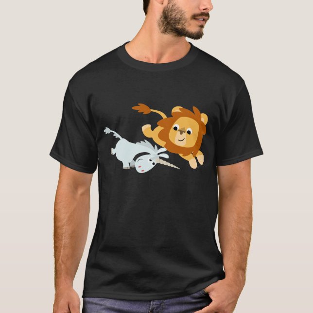 Lion de bande dessinée et T-shirt mignons de (Devant)