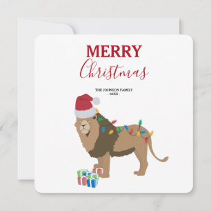 Lion de Noël animal drôle avec carte de chapeau de