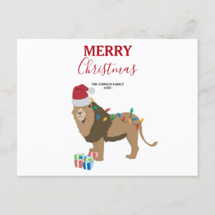 Lion de Noël animal drôle avec carte de chapeau de