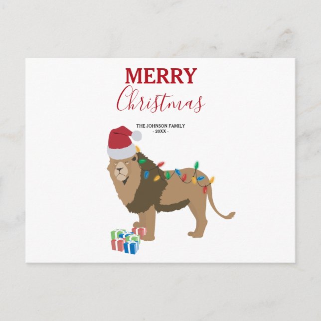 Lion de Noël animal drôle avec carte de chapeau de (Devant)