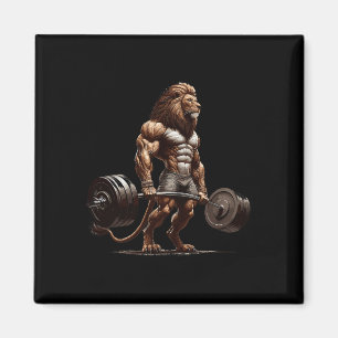 Lion Deadlifting Gym Humour Weightlifting Fitness Magnet