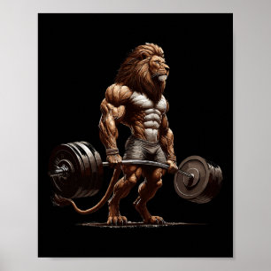 Lion Deadlifting Gym Humour Weightlifting Fitness  Poster