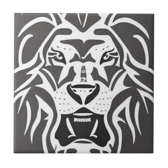 Lion decal white on grey tile (Front)