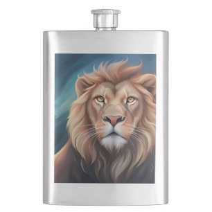 Lion Digital Art Portrait-56556 Hip Flask