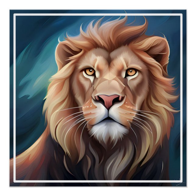 Lion Digital Art Portrait-56556 Poster (Front)