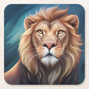 Lion Digital Art Portrait-56556 Square Paper Coaster