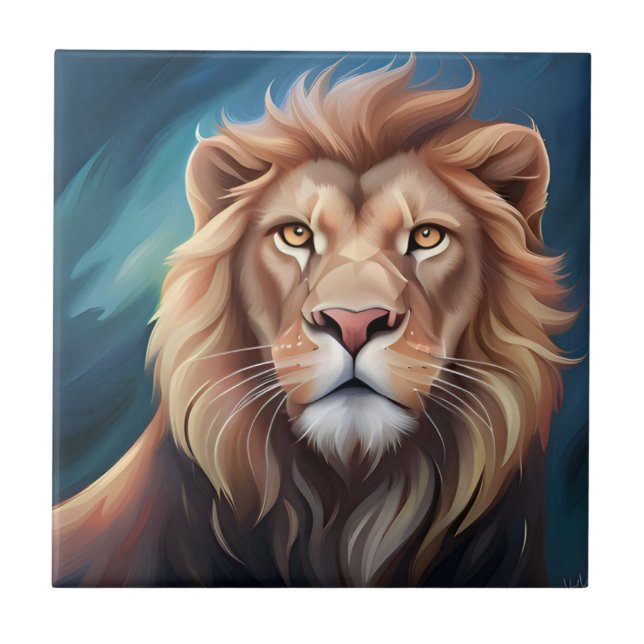 Lion Digital Art Portrait-56556 Tile (Front)