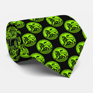 Lion Disc Pattern - Black and Chartreuse on Black Tie