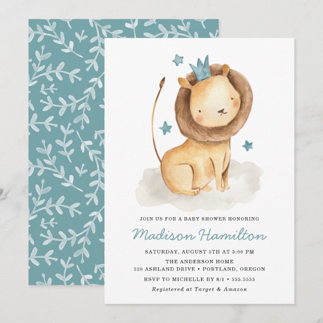 Lion doux | Invitation baby shower (Devant / Derrière)
