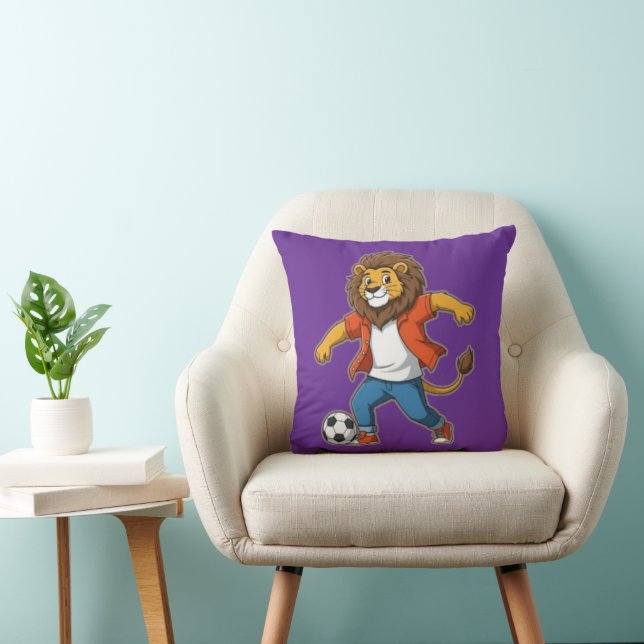 Lion Dribbling a Soccer Ball | Power, Skill & Cham Throw Pillow (Chair)
