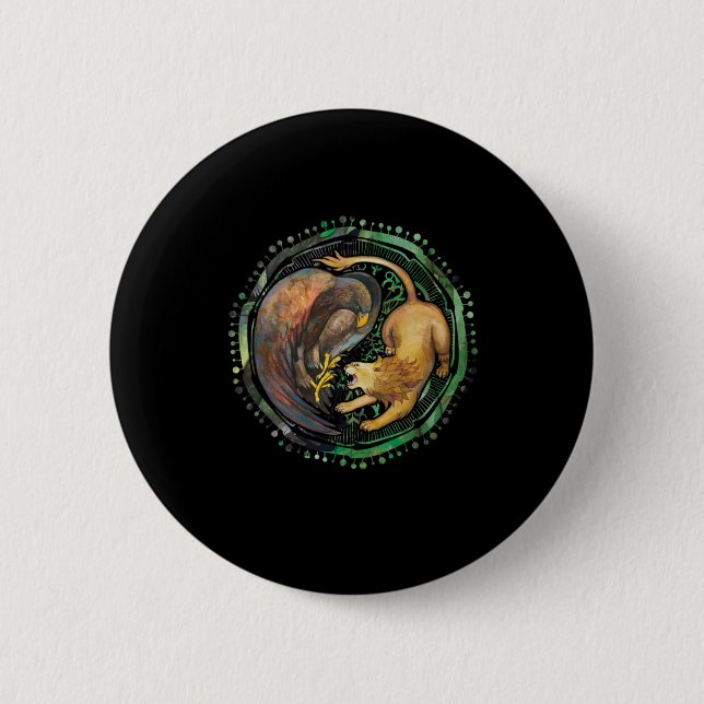 Lion Eagle Yin Yang China Harmony Meditation Gift 2 Inch Round Button (Front)