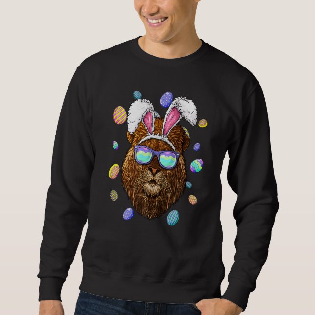 Lion Easter Bunny Ears Funny Easter Eggs Hunting Sweatshirt (Front)