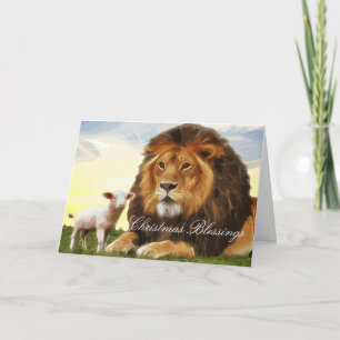 Lion et agneau, carte de voeux de Noël
