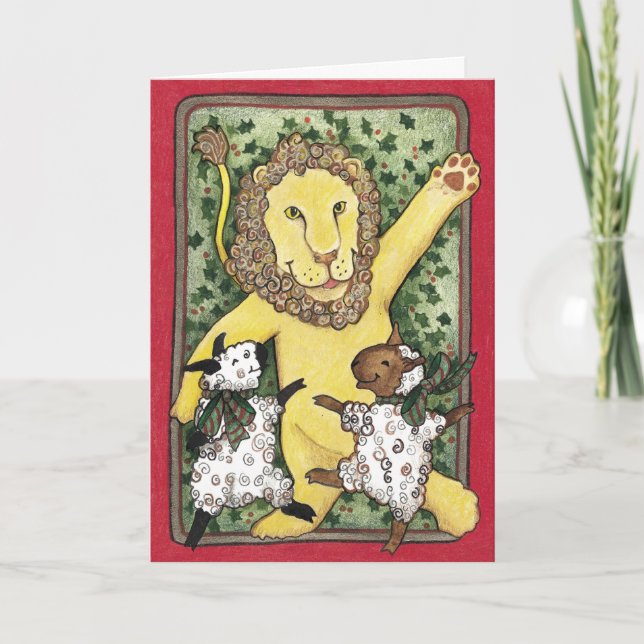 Lion et agneaux, carte de Noël (Devant)