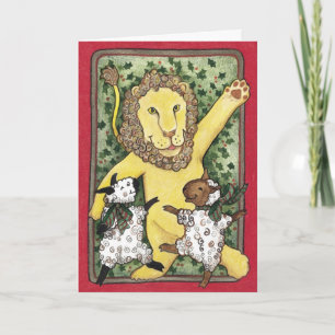Lion et agneaux, carte de Noël