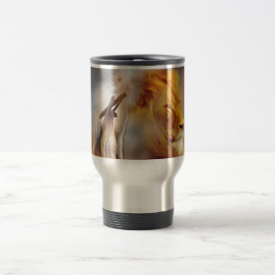 Lion et la tasse de voyage d'agneau