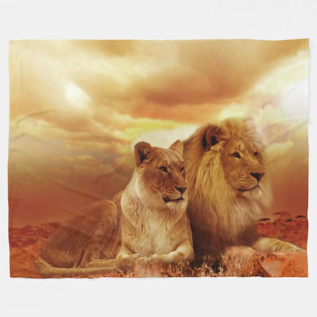 Lion et lionne Couverture en polaire personnalisée (Devant (Horizontal))
