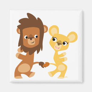 Lion et lionne de dessin animé dansant aimant