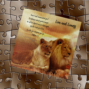 Lion et Lionne Puzzle de Verset Biblique