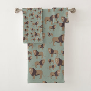 Lion Exotic Animal Motif Sage Green