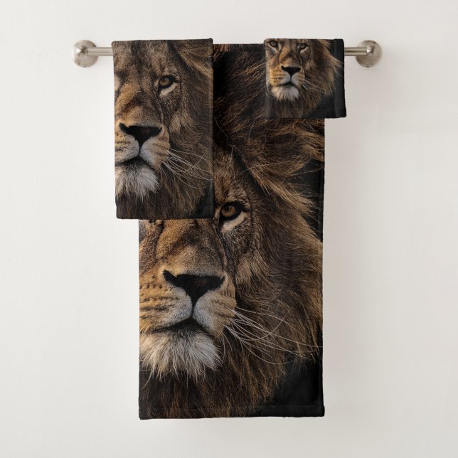 Lion Face Bathroom Towel Set (Insitu)