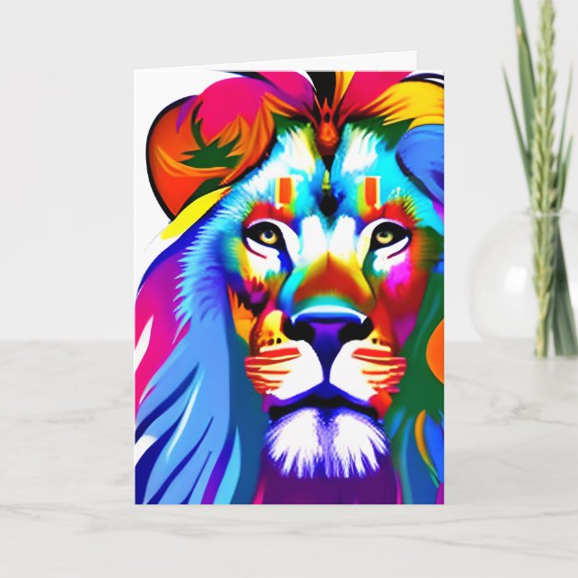 Lion Face Colourful Fantasy Art Card (Front)