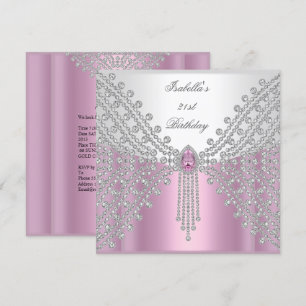 Lion Face Jewel Image Birthday Party Pink Invitation