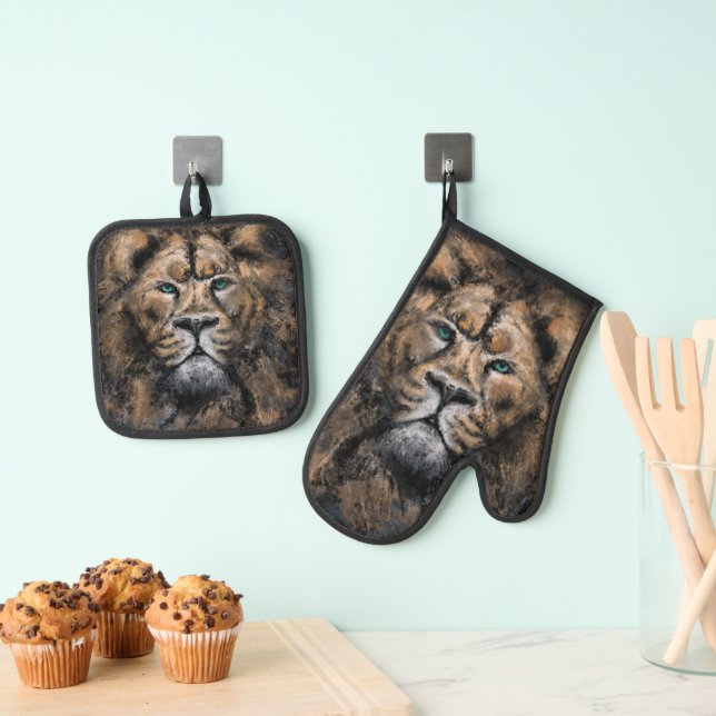 Lion Face Oven Mitt & Pot Holder Set (Insitu(Hanging))