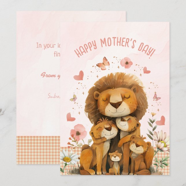 Lion Family Love You Maman Carte de jour des mères (Devant / Derrière)