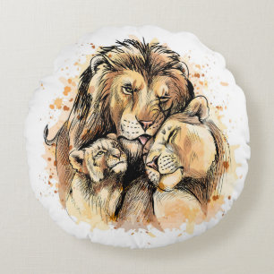 Lion Family Round Pillow