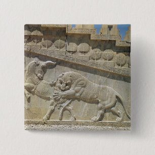 Lion fighting bull, relief east staircase 2 inch square button