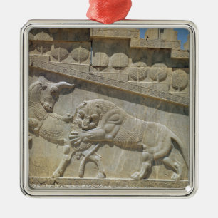 Lion fighting bull, relief east staircase metal ornament