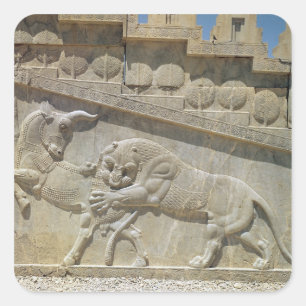 Lion fighting bull, relief east staircase square sticker