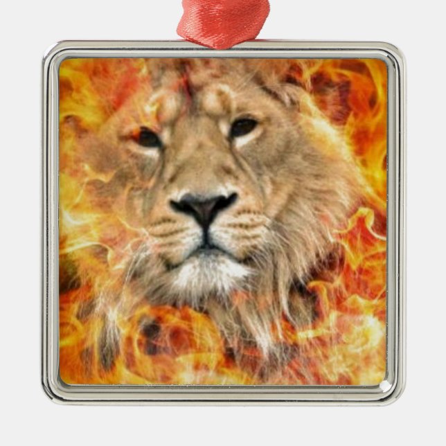 Lion Fire Digital Art Metal Ornament (Front)