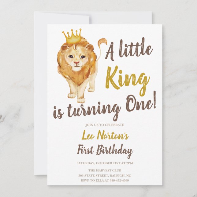 Lion First Birthday Invitation (Front)