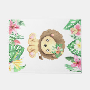 Lion Flower Watercolor Doormat