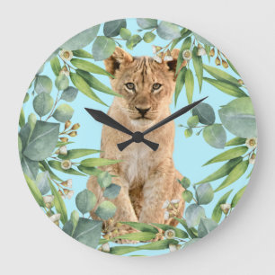 Lion forest cub jungle large clock