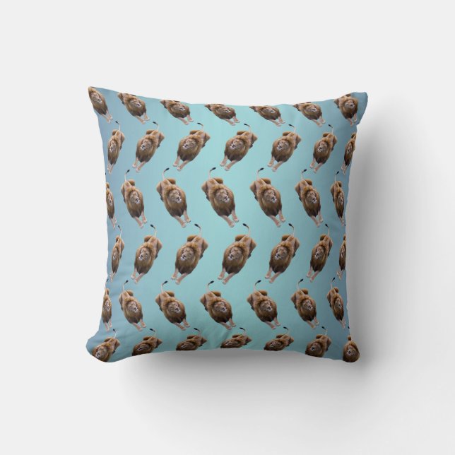 Lion Frenzy Pillow (Sky Blue Mix) (Front)