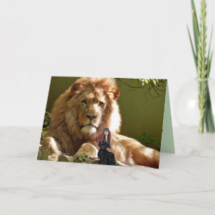 LION GÉANT & PETITE DAME CARTE D'IMAGINAIRE D'ANNI