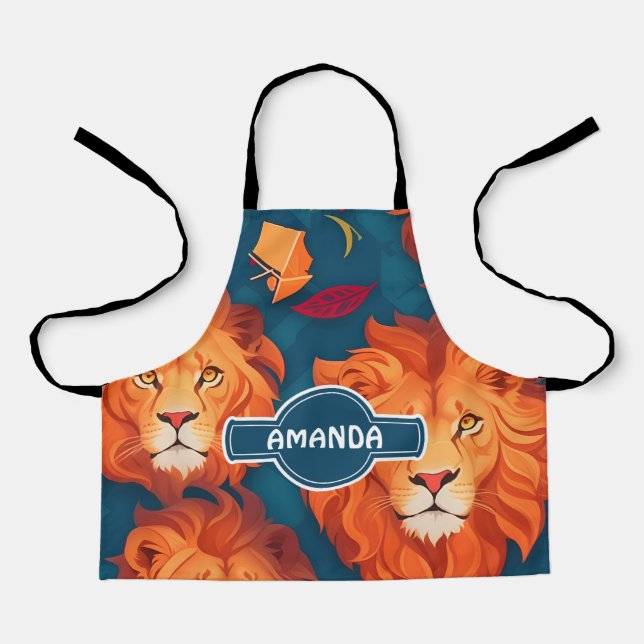 Lion Geometric Colourful Personalized Pattern Apron (Front)