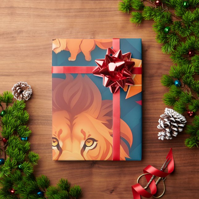 Lion Geometric Colourful Personalized Pattern Wrapping Paper (Holiday Gift)