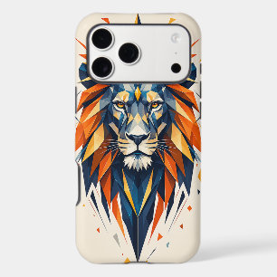 Lion Géométrique Art Polygonal Orange et Bleu
