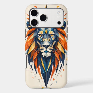 Lion Géométrique Art Polygonal Orange et Bleu