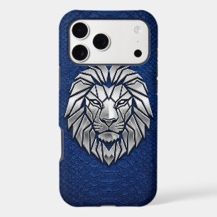 Lion Géométrique Chrome Argent iPhone Bleu Python