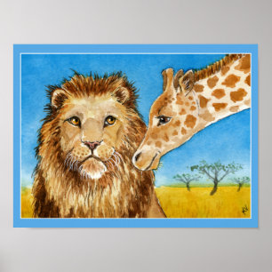 Lion, Giraffe, affiche d'animaux africains