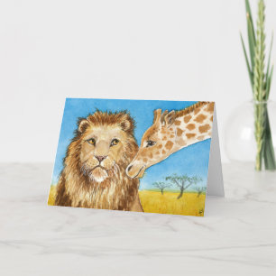 Lion, Giraffe, Carte Anniversaire